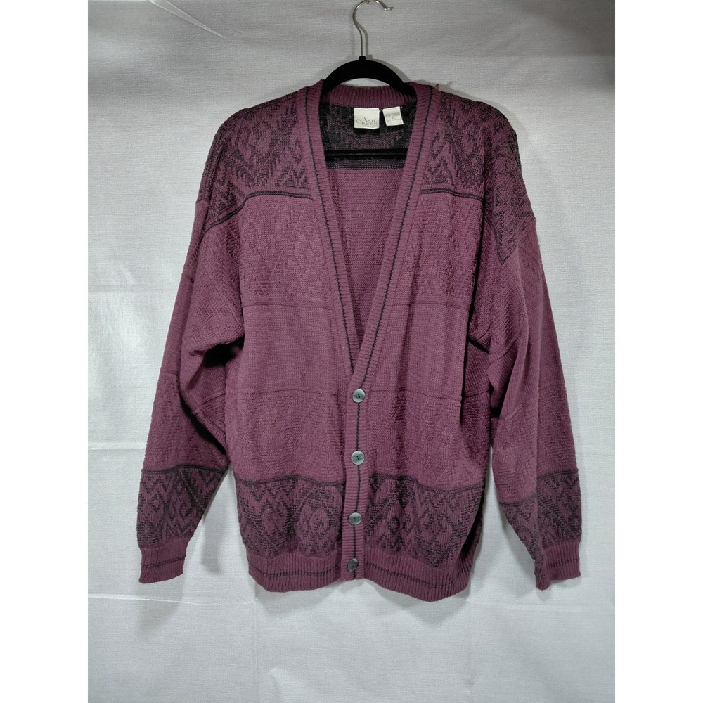 Ash Creek Trading Cable Knit Cardigan XL Deep Purple Dark Academia Preppy